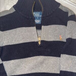 Polo by Ralph Lauren Men’s Zip-Front Striped Sweater in Navy & Light Gray
